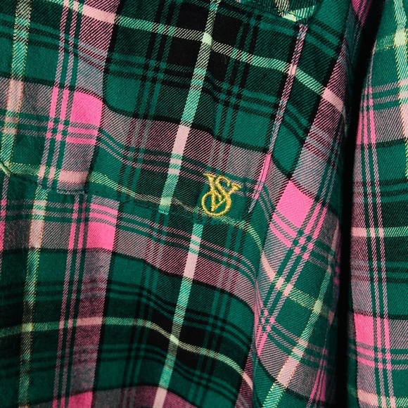 Victoria’s Secret Plaid Flannel Pajama Set Cotton Modal Loungecore M Pink Green - Picture 6 of 11
